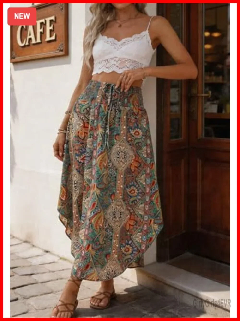 Women's Boho Maxi Skirt High Waist Pleated Flowy A-Line Summer Beach